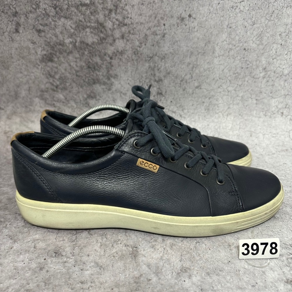 ECCO Soft 7 Sneakers Mens 12 Navy Leather Minimalist Lace Up Casual Shoes